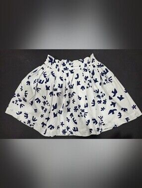 Bonpoint White Skirt with Navy Floral & Bird Print